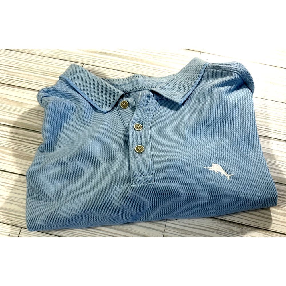Tommy Bahama Polo Shirt Mens LARGE Blue Supima Cotton Short Sleeve Golf Casual‎